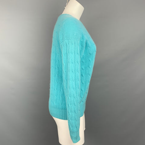 RALPH LAUREN Black Label Taille S Aqua Cable Knit Pull en cachemire