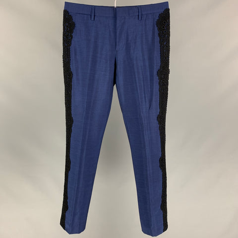 BURBERRY PRORSUM Spring 2016 Size 30 Blue Wool Blend Guipure Dress Pants
