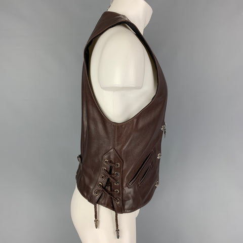 CHROME HEARTS Size L Brown Leather Dagger Zip Up Vest