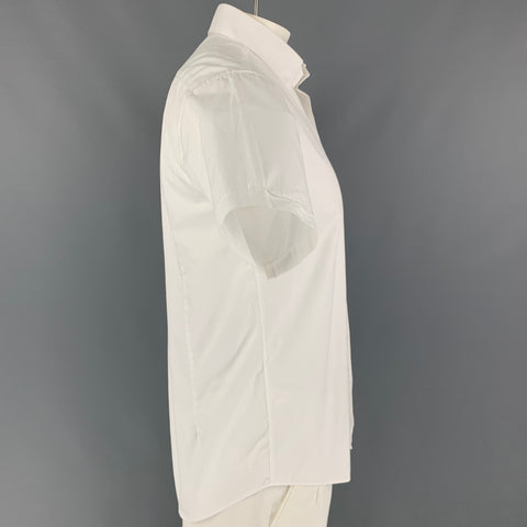 LANVIN Size L White Cotton Short Sleeve Shirt