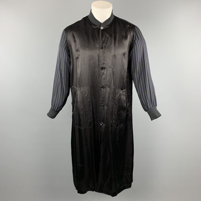 COMME des GARCONS Size S Black Mixed Fabrics Lightweight Graphic Patch Pockets Buttoned Cupro Coat