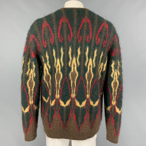 NEEDLES Size XL Multi-Color Knitted Mohair Blend Buttoned Cardigan