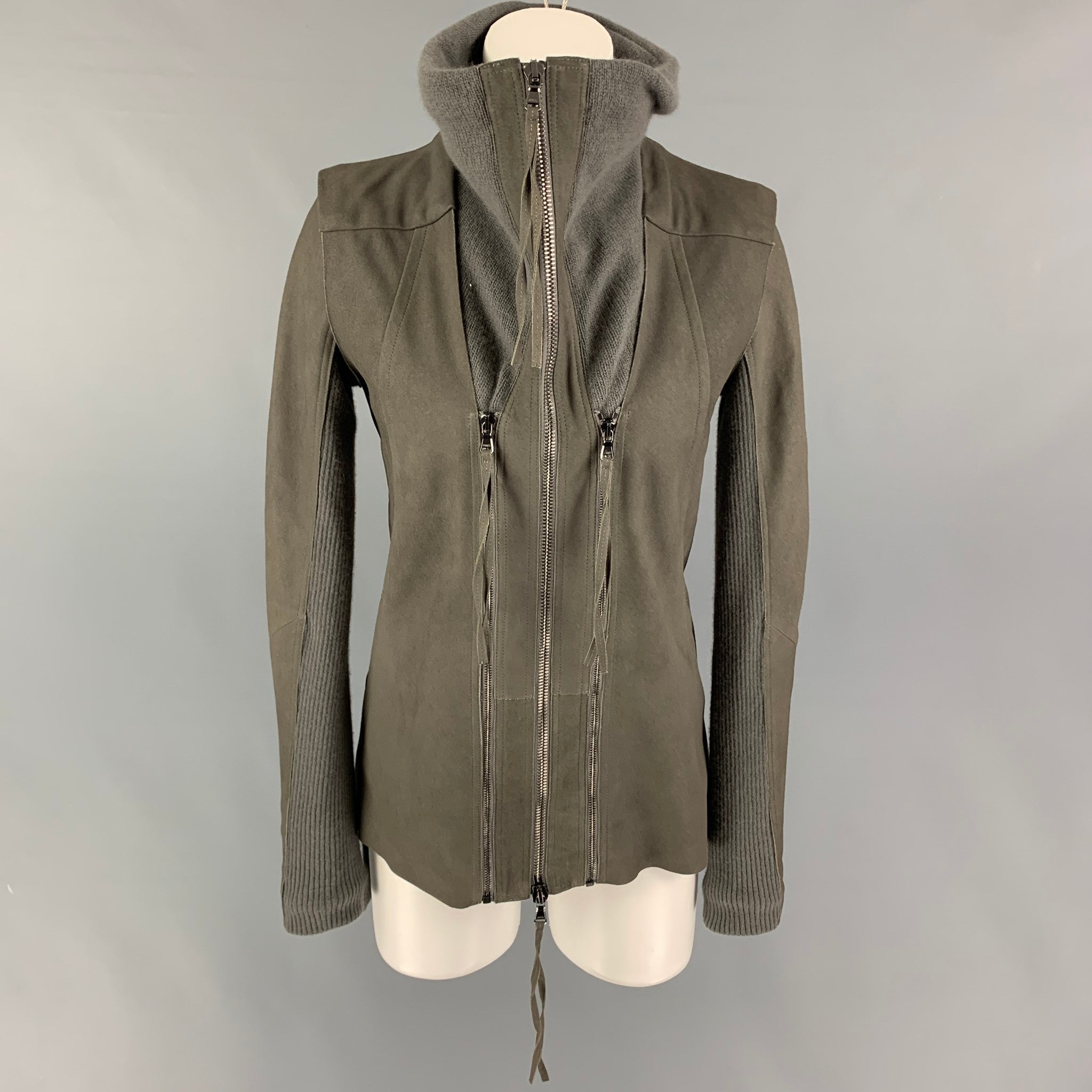 ILARIA NISTRI Size 4 Taupe Merino Wool Angora Mixed Fabrics Lamb ILARIA NISTRI Size 4 Taupe Merino Wool Angora Mixed Fabrics Lamb