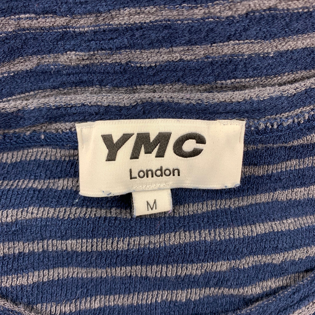 YMC Size M Navy & Grey Stripe Cotton Crew-Neck Pullover