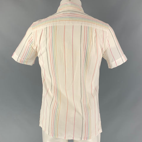 MR. TURK Size S White Multicolour Stripe Cotton Short Sleeve Shirt