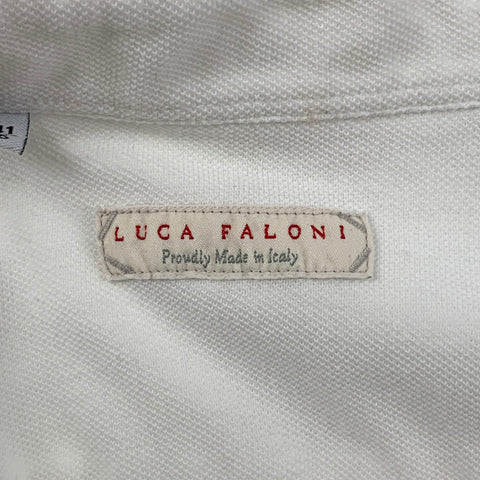 LUCA FALONI Size L White Pique Cotton Long Sleeve Shirt