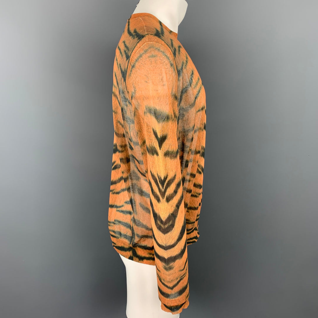 DRIES VAN NOTEN S/S 20 Size L Orange & Black Animal Print Cotton / Polyamide Pullover