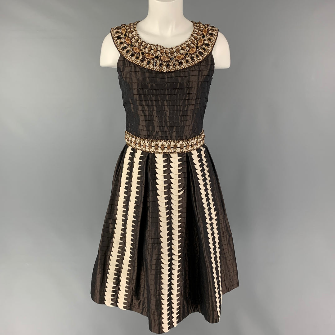 OSCAR DE LA RENTA SS08 Size 6 Brown Silk Pleated A-Line Dress Sui Generis Designer Consignment OSCAR DE LA RENTA SS08 Size 6 Brown Silk Pleated A-Line Dress Sui Generis Designer Consignment