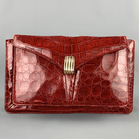 VINTAGE Sac à main rectangulaire en alligator rouge