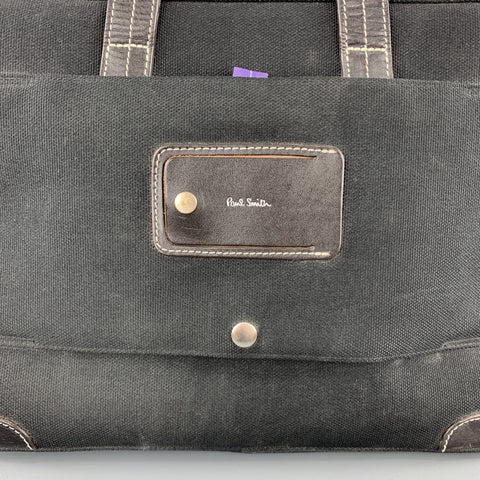 PAUL SMITH Contrast Stitch Black Canvas Leather Trim Work Bag