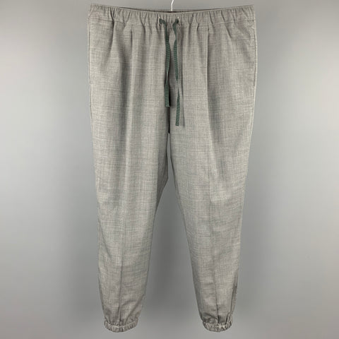 BARENA Taille 34 Pantalon décontracté en laine vierge chiné gris clair avec cordon de serrage