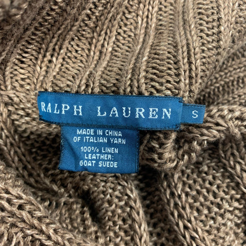 RALPH LAUREN Size S Brown Linen Suede Elbow Patches Cardigan