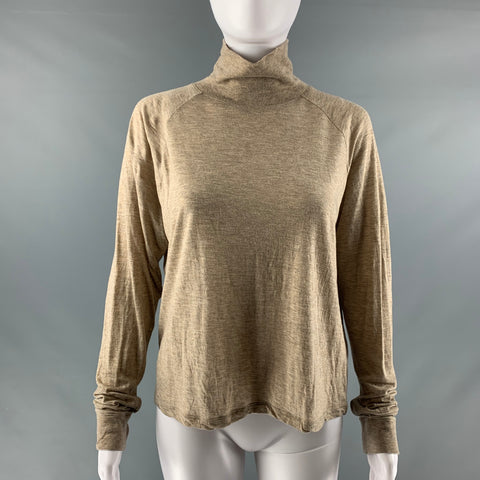 VINCE Talla S Top casual con cuello alto jaspeado en mezcla de Lyocell beige