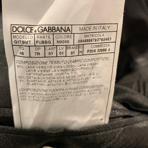 DOLCE & GABBANA Chest Size 38 Black White Solid Wool Blend Peak Lapel Suit
