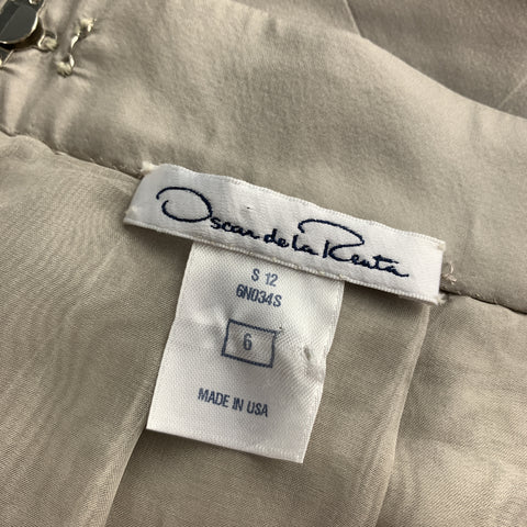 OSCAR DE LA RENTA Size 6 Taupe Silk Taffeta Pleated Ball Skirt
