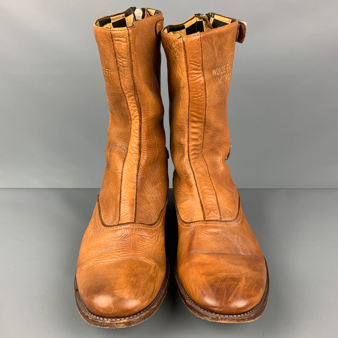 TRIUMPH by PAUL SMITH Size 12 Tan Leather Motorcycle Boots