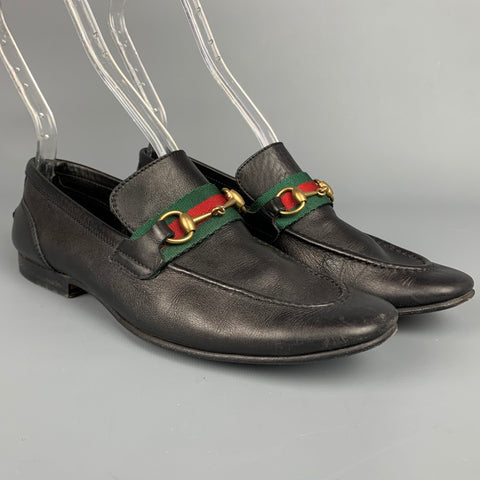 Vintage GUCCI Tamaño 6 Cuero Negro Caballo Bit Flats