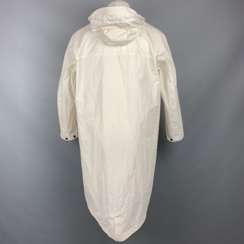 NIKE Talla 40 Abrigo con capucha y cremallera de poliéster / nailon blanco roto y broches a presión