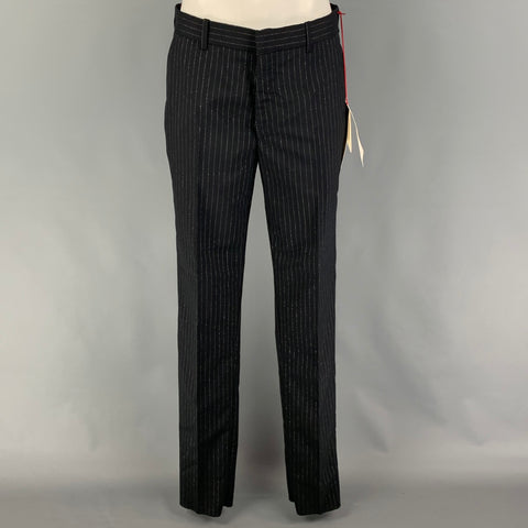 ALEXANDER MCQUEEN Size 38 Black Silver Stripe Wool Blend Notch Lapel Suit