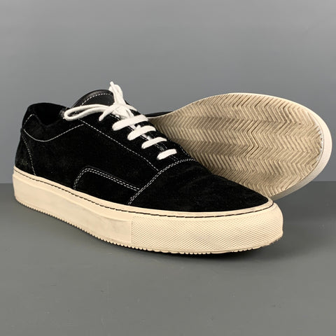 COMMON PROJECTS Size 11 Black Stitched Suede Low Top Sneakers