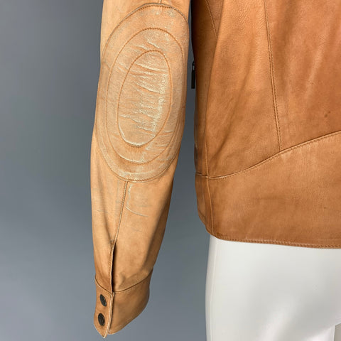 JUST CAVALLI Size 40 Tan Distressed Leather Biker Jacket