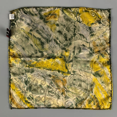LUCIANO SOPRANI Green Blue/Yellow Silk Jacquard Pocket Square