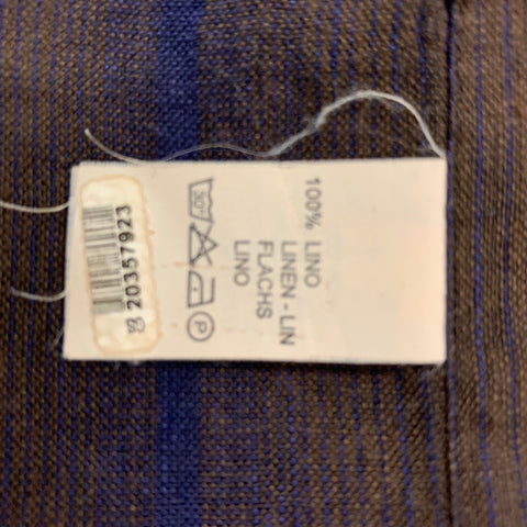PAL ZILERI Size M Brown &  Blue Stripe Linen Nehru Collar Long Sleeve Shirt