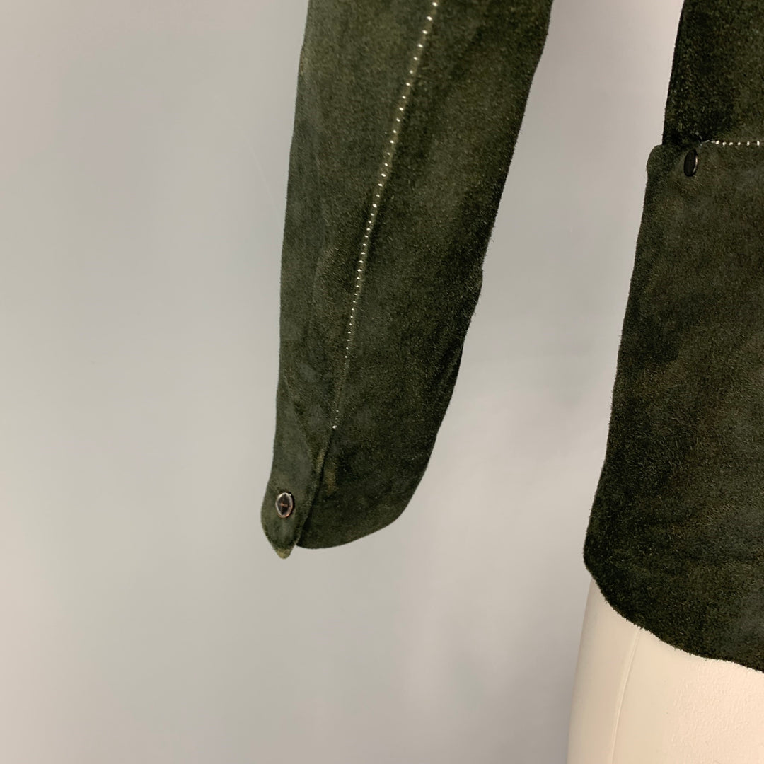 INCARNATION Taille M Veste en cuir à coutures contrastées en daim vert forêt
