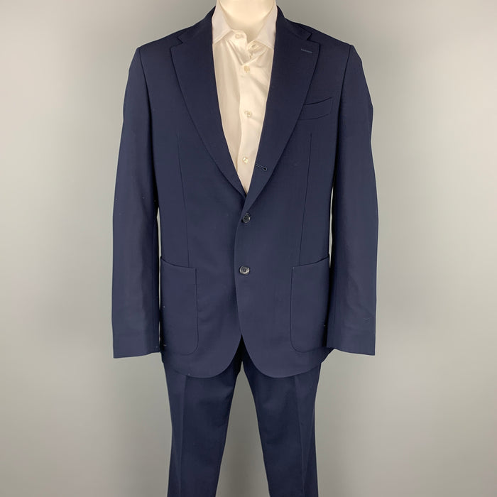 LORO PIANA Size 46 Navy Wool Notch Lapel Notch Lapel Suit