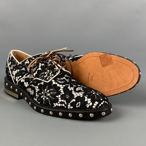 GIVENCHY Size 6.5 Black White Floral Lace Leather Shoes