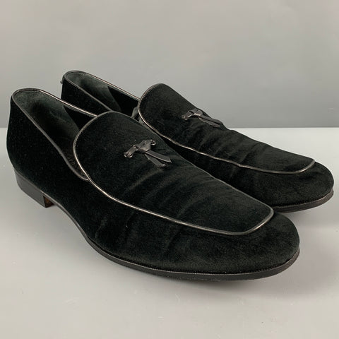 SALVATORE FERRAGAMO Size 12 Black Velvet Tassels Loafers