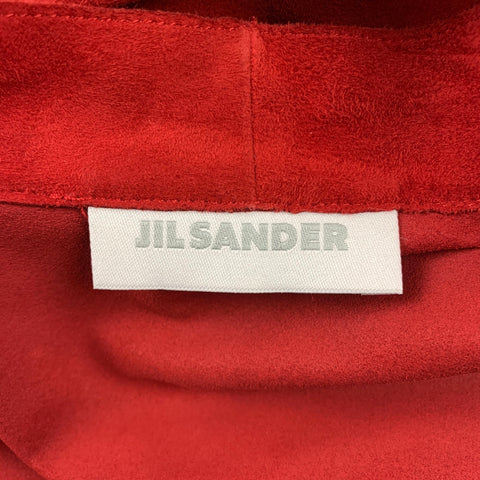 JIL SANDER Size XS Red Suede Nehru Collar Long Sleeve Shirt
