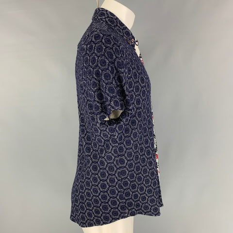 MR TURK Size M Navy White Floral Viscose Blend Button Down Short Sleeve Shirt