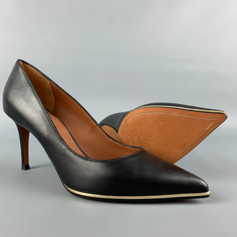 GIVENCHY Size 7.5 Black & Silver Leather Classic Pumps