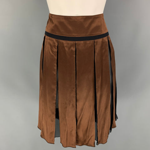 CHLOE Size 4 Brown Black Satin Silk Pleated Skirt