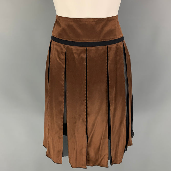 CHLOE Size 4 Brown Black Satin Silk Pleated Skirt