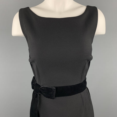 DOLCE & GABBANA Size 4 Black Virgin Wool Sleeveless Velvet Bow Shift Dress