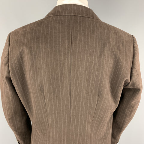 ANDREW MACKENZIE Size 38 Brown Stripe Cotton / Wool Peak Lapel Buttons Trim  Sport Coat