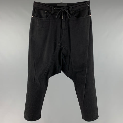 FUMITO GANRYU Taille S Pantalon décontracté en coton noir à entrejambe bas