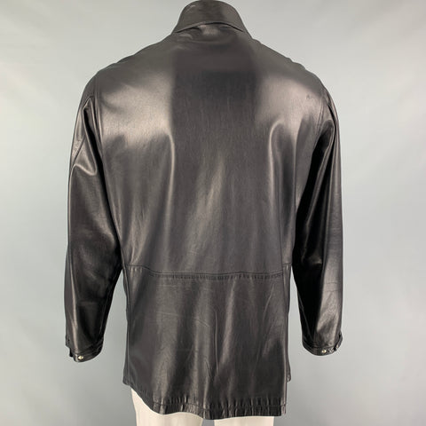 RALPH LAUREN Purple Label Size L Black Leather Nautical Coat