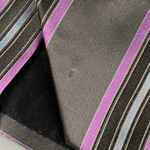 MASSIMO BIZZOCCHI Grey Purple Stripe Silk Tie