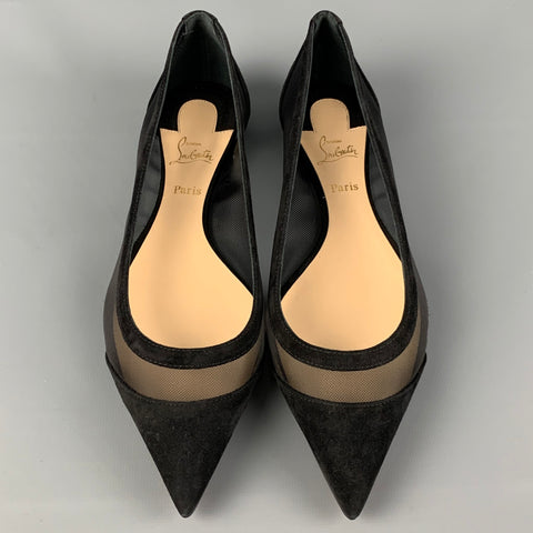 CHRISTIAN LOUBOUTIN Galativi Size 7 Black Suede Pointed Toe Flats