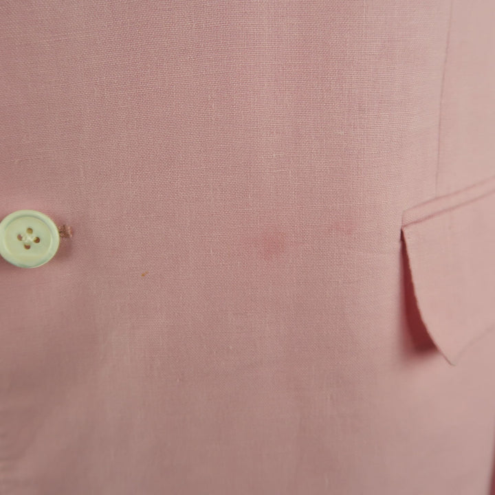 RALPH LAUREN 44 Abrigo deportivo largo de lino rosa con solapa de muesca y 3 botones