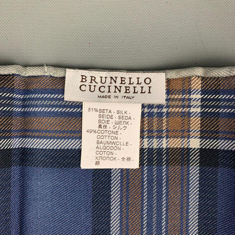 BRUNELLO CUCINELLI Pañuelo de bolsillo de algodón y seda con estampado mixto marrón marino