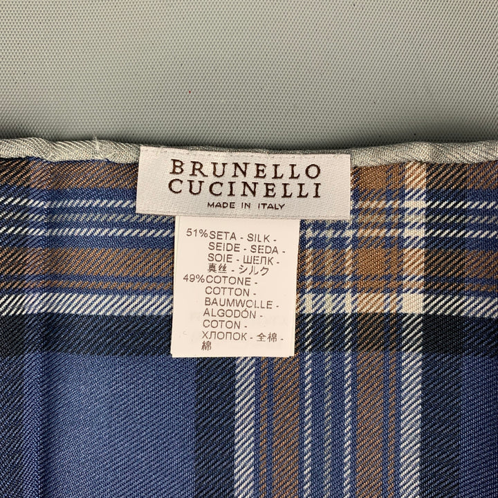BRUNELLO CUCINELLI Navy Brown Mixed Pattern Silk Cotton Pocket Square