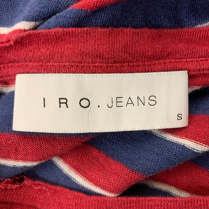 IRO Size S Blue, Red & White Stripe Linen Crew-Neck T-shirt