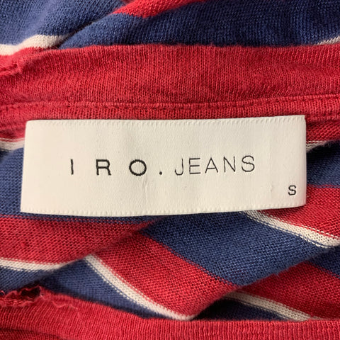 IRO Size S Blue, Red & White Stripe Linen Crew-Neck T-shirt