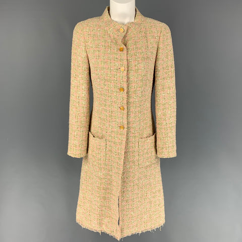 CHANEL 2005 Talla 4 Rosa Verde claro Rosa Abrigo de pata de gallo en mezcla de algodón boucle