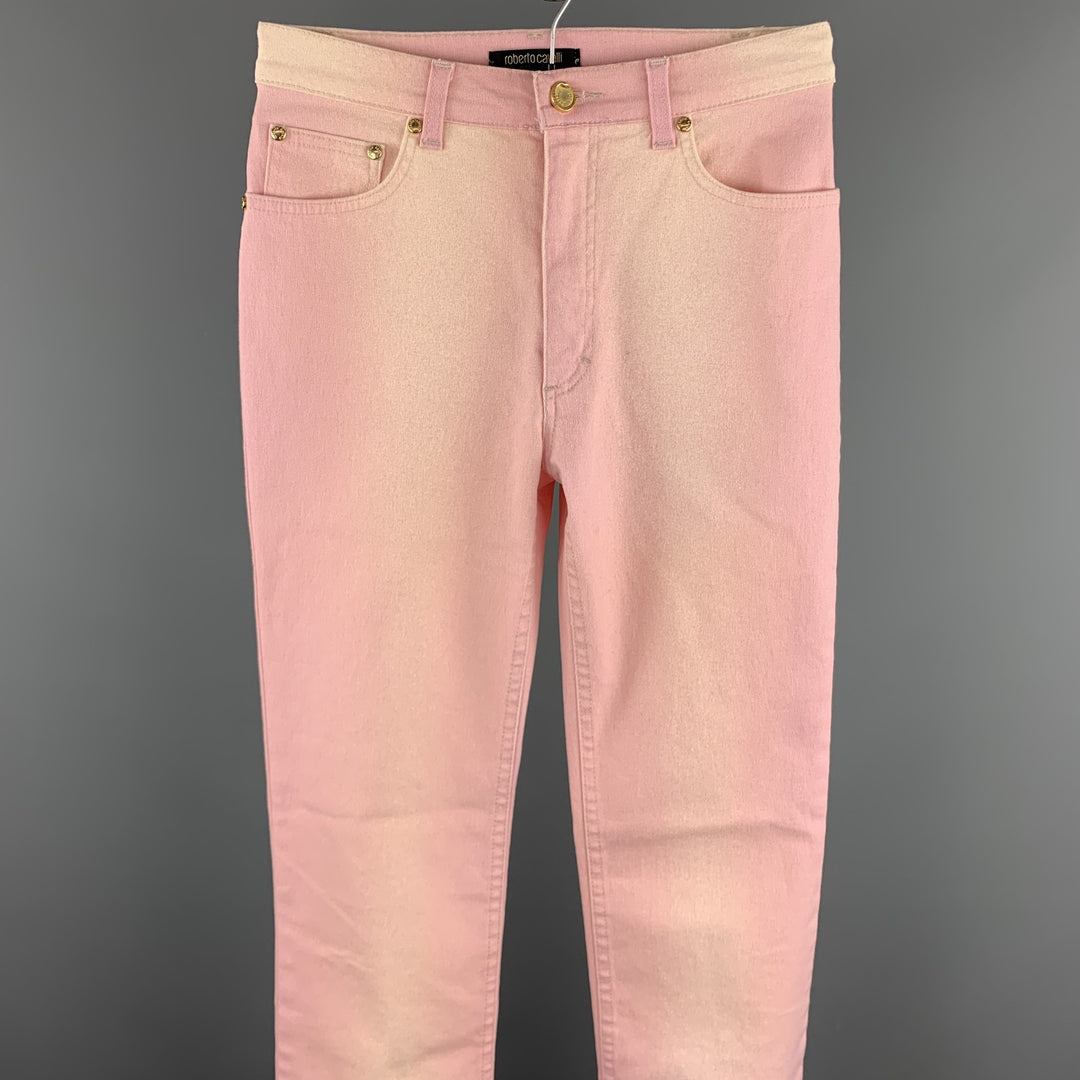ROBERTO CAVALLI Taille XS Rose Ombre Coton Mélange Zip Up Jeans