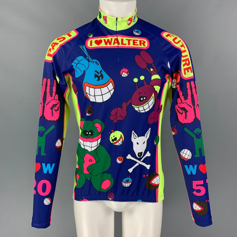 WALTER VAN BEIRENDONCK FW21 Size L Blue Graphic Nylon Jersey Bike Top